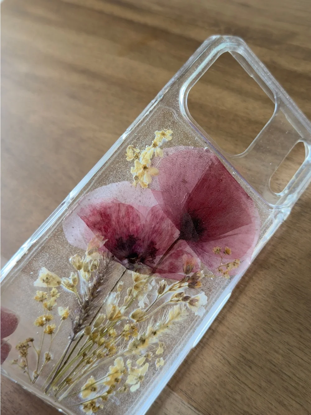 iPhone 17 Pro Max Real Floral Phone Case with Pressed Pink Flowers